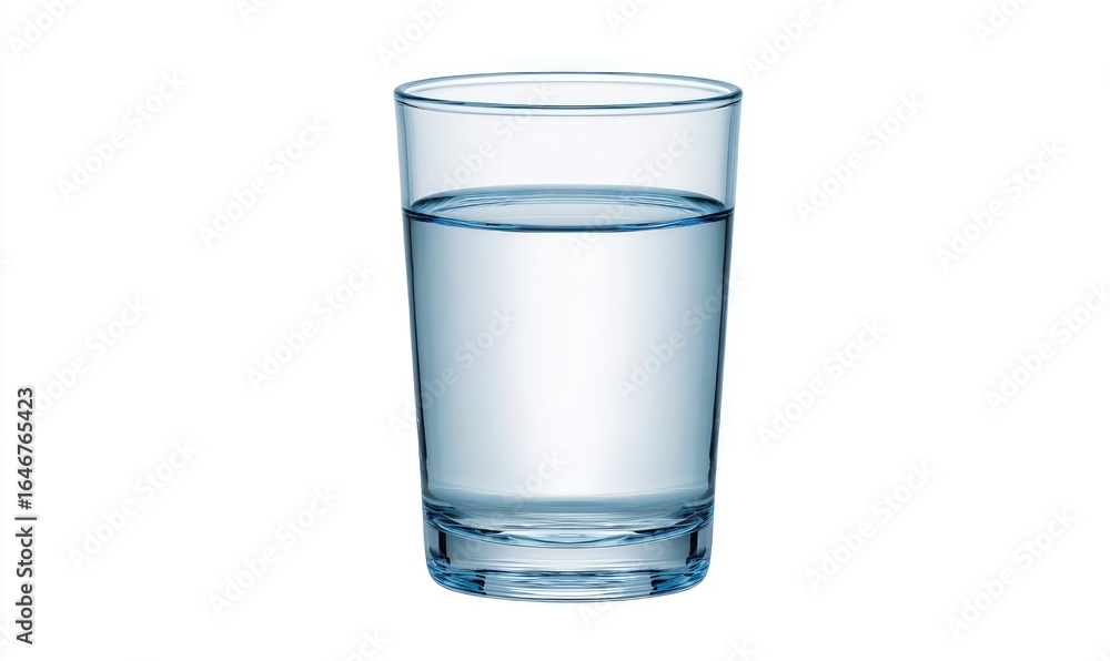 Clear glass tumbler, half-full of water Clear glass tumbler, half-full of water