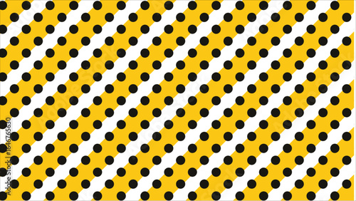 A seamless and graphic retro-style pattern featuring large, bold black polka dots, creating a high-contrast and modern look against the mustard yellow and white.
