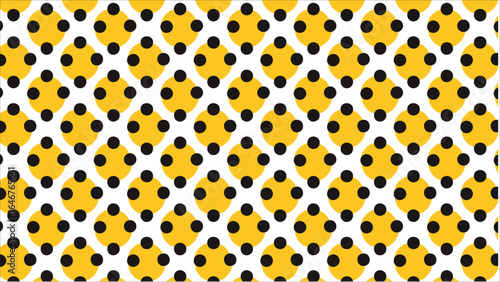 A modern and playful polka dot pattern with a vintage vibe, showcasing high-contrast bold black dots on a trendy mustard yellow and white color block design.