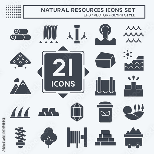 Icon Set Natural Resources. related to Education symbol. glyph style. design editable