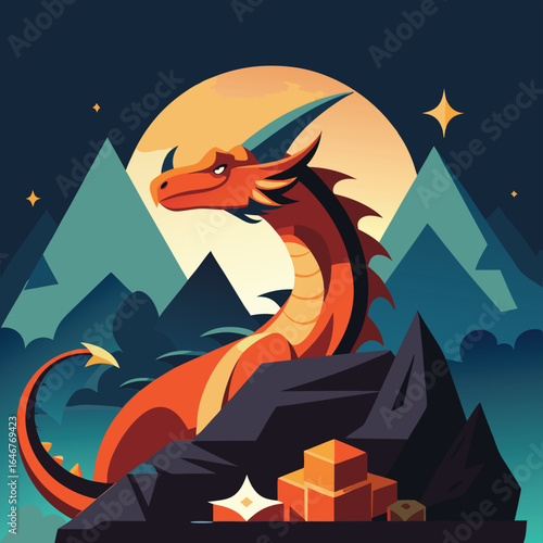 dragon curled around treasure pile   (2).eps