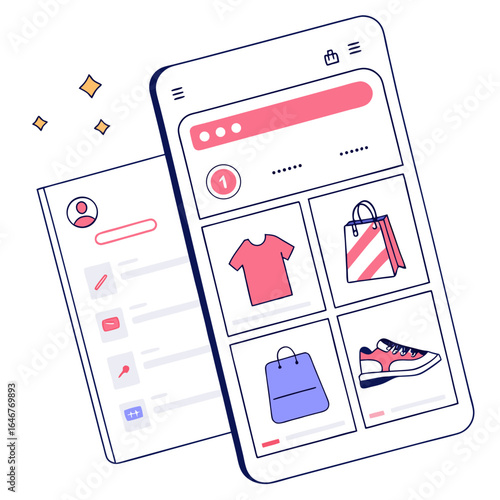 Modern mobile shopping application interface displaying a curated selection of clothing and footwear items for online purchase