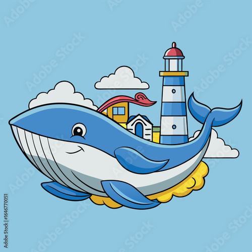 whale with lighthouse on back  .eps