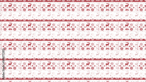 A seamless and festive Nordic Christmas pattern, imitating a red and white knitted fabric with classic holiday symbols for a warm and cozy Scandinavian design.