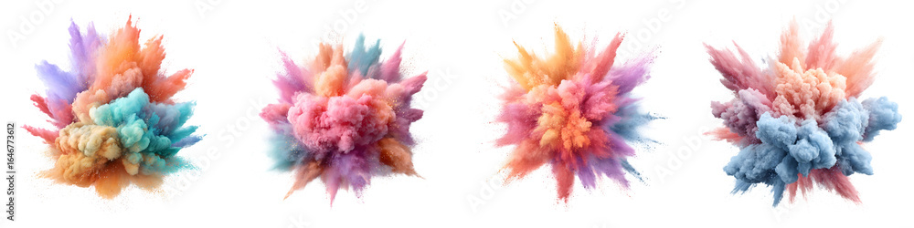 Fototapeta premium Colorful Powder Explosion: Abstract Holi Color Dust Burst Set