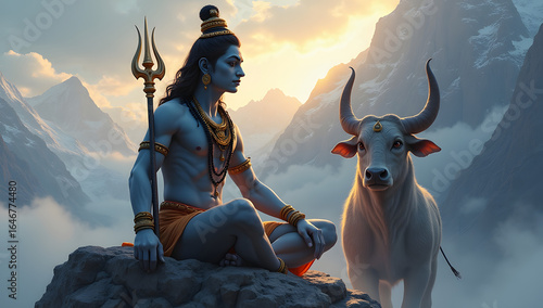 Lord Shiva with Nandi – Cinematic Painting