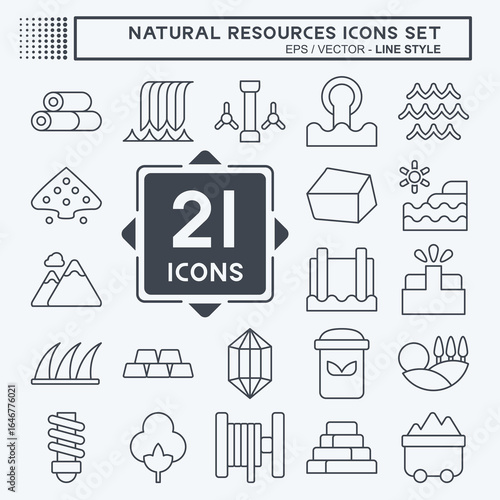 Icon Set Natural Resources. related to Education symbol. line style. design editable