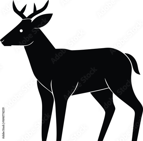 Black silhouette of a deer with antlers on a white background animal