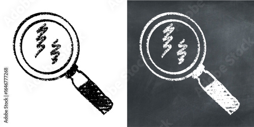 Chalk hand drawn magnifying glass vector for search, analysis, and discovery with a sketchy feel. Useful for illustrating research, problem-solving, and creative concepts.