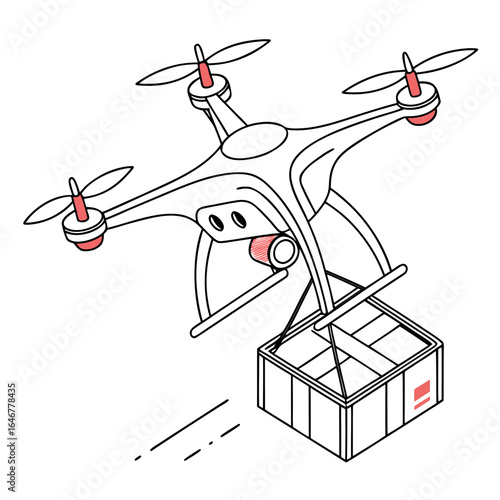 Modern quadcopter drone delivering a package via aerial delivery service showcasing future logistics and automated transportation solutions