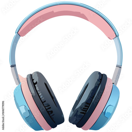 A trendy and aesthetic image of pastel pink and blue headphones on a sharp, split-color surface, creating a bold, contemporary, and eye-catching visual.