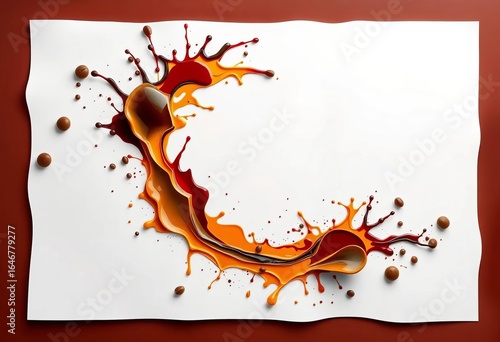 Coffee splash frame, paper cut style abstract composition, white background,  design,  modern