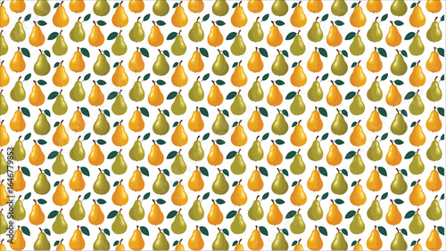 An artistic arrangement of several ripe pears, showcasing different varieties and their unique shapes and colors, representing a fresh and organic autumn harvest.