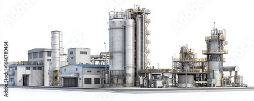 Detailed 3D Render of Industrial Complex Against White Background