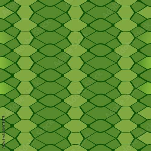 Seamless green snake skin pattern with hexagonal and diamond shapes