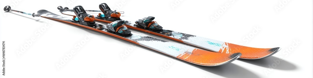 Fototapeta premium Orange and White Skis on White Background