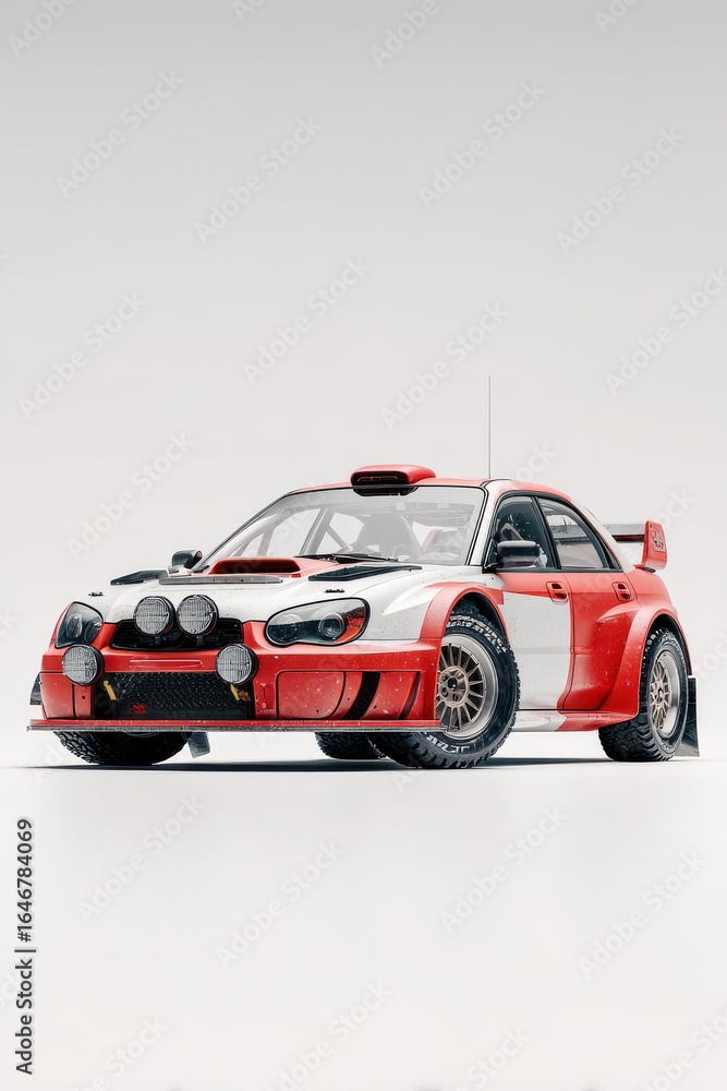 Fototapeta premium Red And White Pixel Art Rally Car On White Background