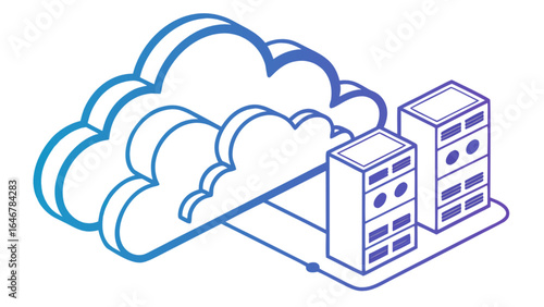 Cloud computing network server data center isometric illustration for web and app design concept