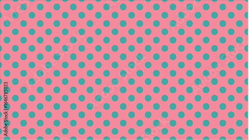 A playful and vibrant seamless design with a retro polka dot pattern, featuring bold turquoise dots that pop against the high-contrast hot pink and white backdrop.