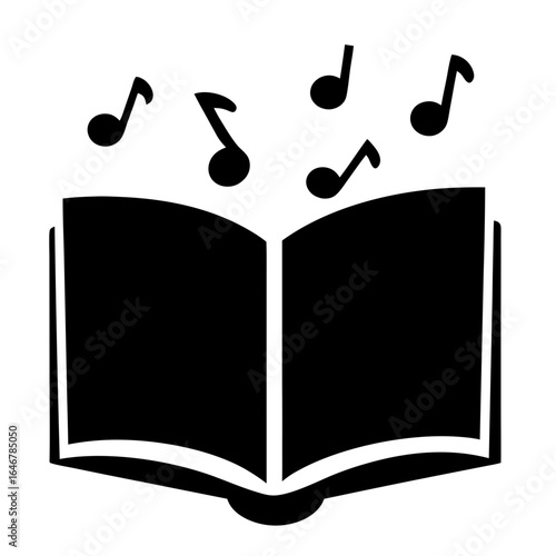 Musical book with musical notes, learning and creativity concept representation.