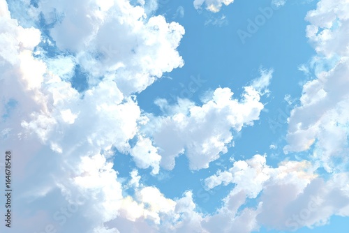 Vast sky, fluffy clouds, bright blue
