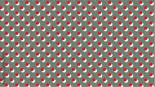 A classic, retro-style seamless pattern featuring high-contrast bright red polka dots, set against a sophisticated vintage color palette of cream and dark green.