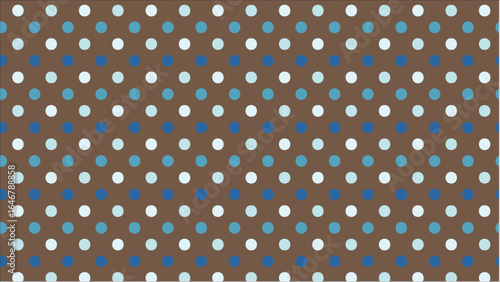 A stylish and bold seamless pattern with a retro 70s aesthetic, showcasing strong-contrast cobalt blue polka dots on a sophisticated beige and chocolate brown field.