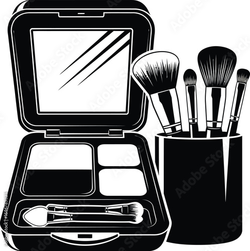 Black and White Makeup Palette with Brushes for Beauty and Cosmetics