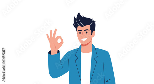 A happy man making an ok gesture with his hand and smiling
