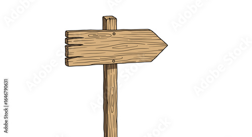 Rustic wooden directional signpost with textured wood grain and nails pointing to the right