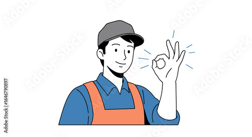 Skilled worker demonstrating approval with okay hand gesture