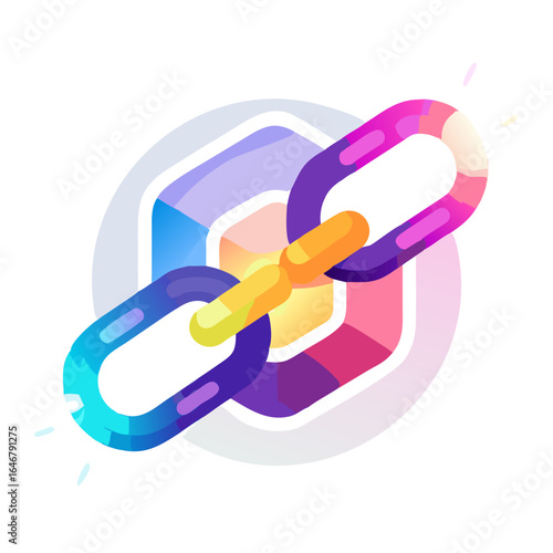 Blockchain link with colorful design isolated on white background