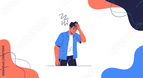 Man feeling stress headache migraine symptoms mental health issues anxiety disorder