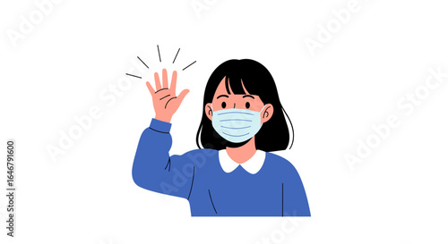 Young woman wearing face mask waving hello during coronavirus pandemic