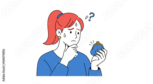 Woman concerned about empty wallet facing financial difficulties