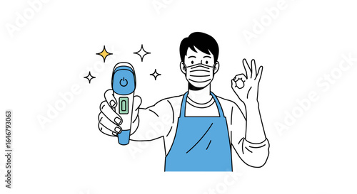 Medical professional conducts temperature screening using digital infrared thermometer during health crisis