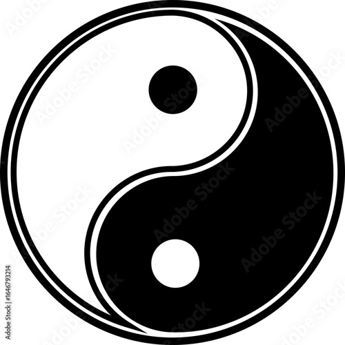 Yin Yang icon. Symbol of balance and harmony in life and nature, isolated on transparent background. Classic design with black and white. Vector illustration.