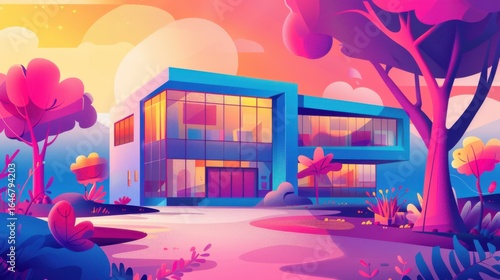
School Building Vector Illustration - Modern and Colorful Educational Institution Design.