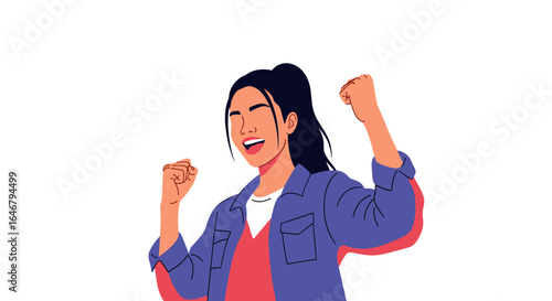 Excited young woman celebrating a victory with fists raised high