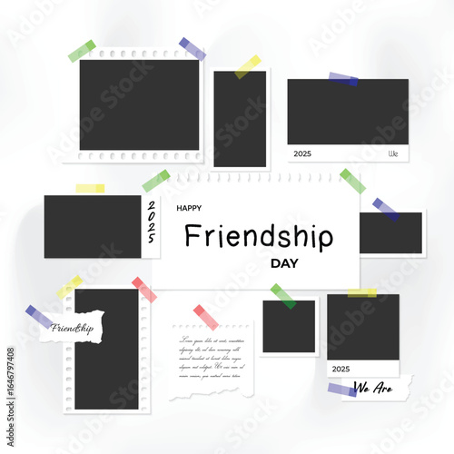 Abstract photos or pictures collage and digital wall template with friendship theme on square board