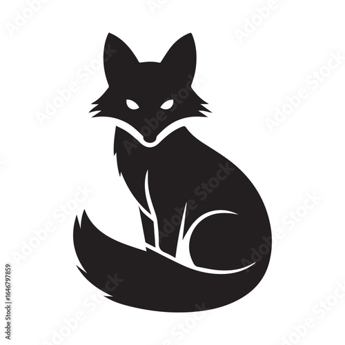 A fox sitting with tail curled around body isolated on pure white