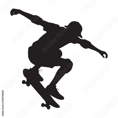 A skateboarder performing a high jump trick pure white background clean sharp
