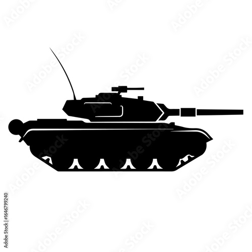 Silhouette of a Military Tank Black and White Vector Illustration