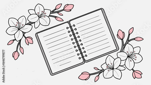 Cherry blossom notebook illustration for spring notes and journaling stationery design concept idea