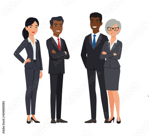 Business team of professionals in suits, corporate group portrait, vector illustration