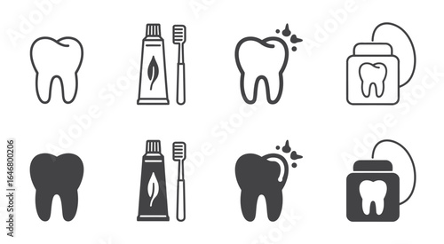 UntitledIllustration of dental care products, including a toothbrush, toothpaste, and floss, essential for maintaining oral hygiene and preventing cavities, isolated on white background