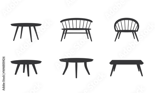 UntitledVector art of collection of tables and chairs isolated on white background, showcasing various furniture designs, styles, and arrangements for home decor and interior design inspiration