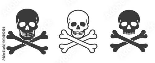 UntitledVector art of three skull and crossbones symbols isolated on white background, representing death, danger, and toxicity, often associated with pirates, poison, and hazardous materials