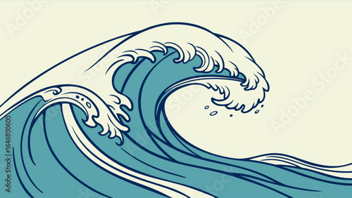 Ocean wave art illustration vector drawing japanese sea waves graphic design water surfing tidal waves artwork