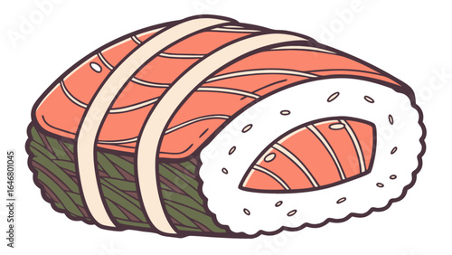 Delicious temaki sushi roll with salmon and seaweed nori for japanese food and cuisine lovers art